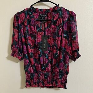 NWT Rachel Zoe Floral Smocked Waist Blouse Small